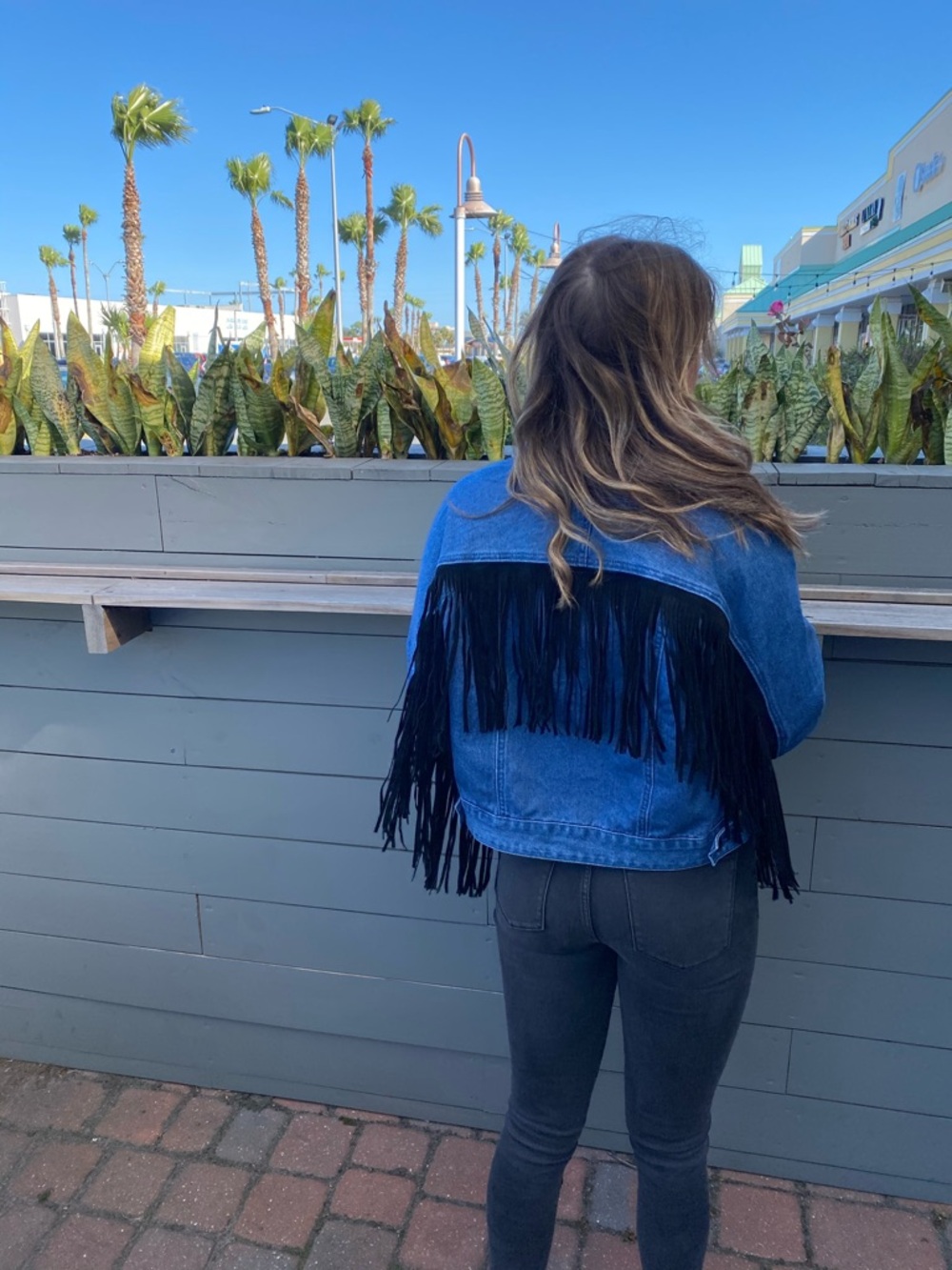 Blue Denim Fringe Button-Up Denim Jacket